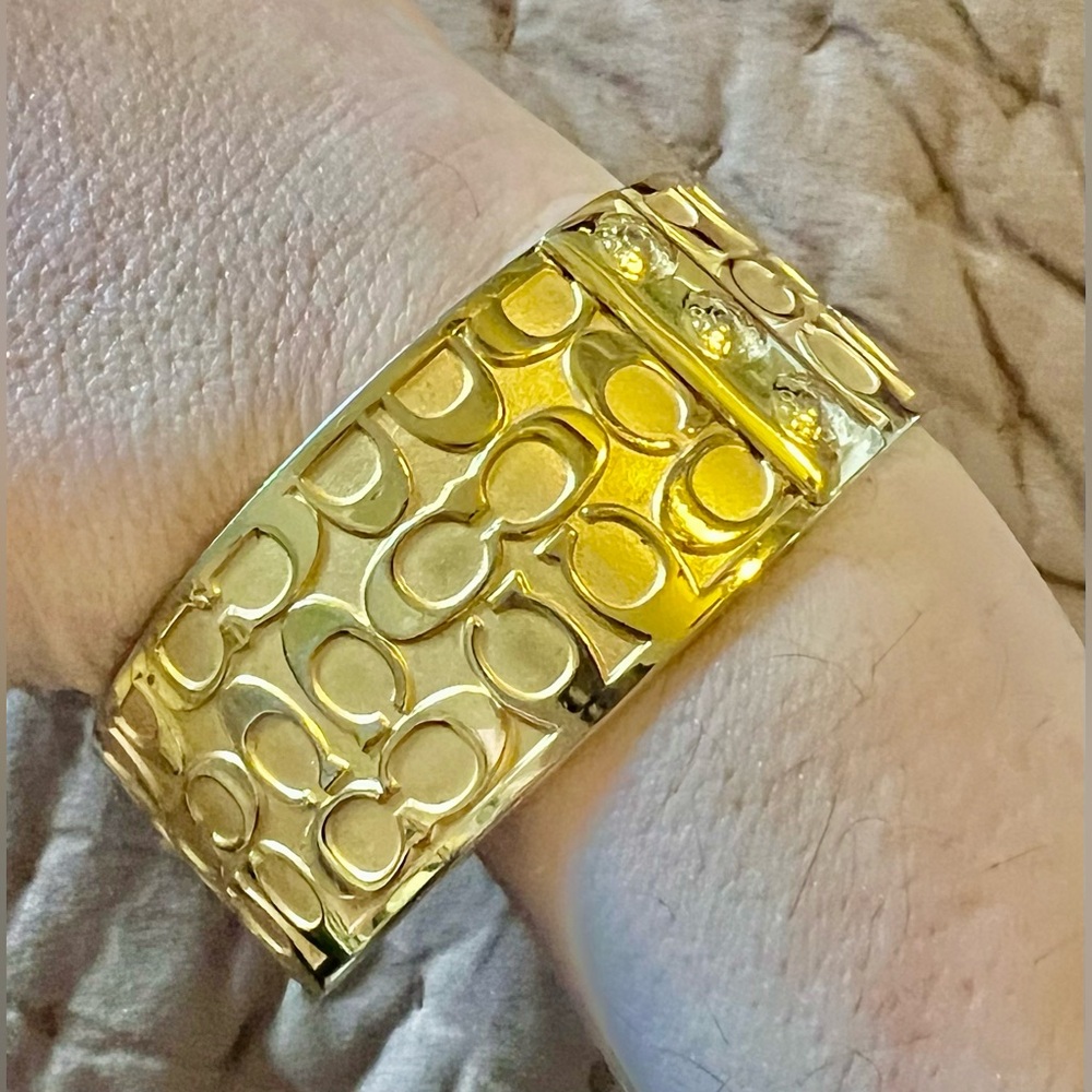 Modern Gold Tone Cuff Bracelet by Coach, Pre-loved, 7.5” - Picture 4 of 5